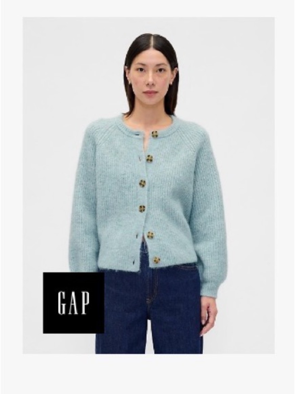 GAP Fuzzy Shaker Stitch Cardigan Light Autumn Blue Aquamarine Medium